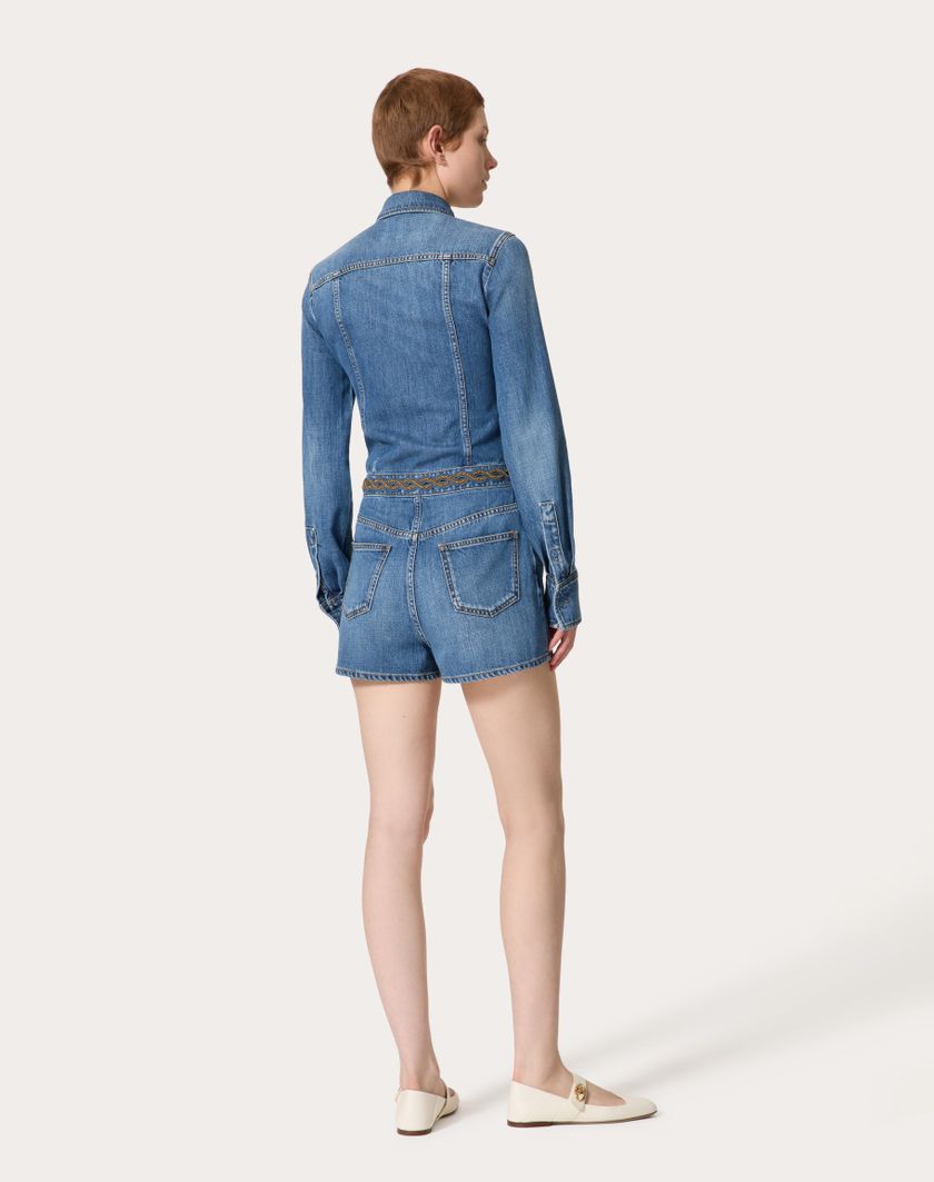 Valentino Handbags Tuta In Denim Blu Medio Ricamata per Donna in Denim | Valentino IT Sconto di tempo limitato