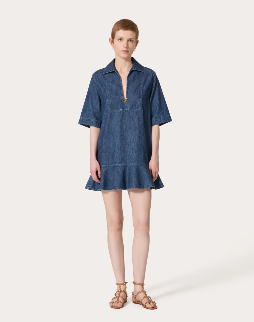 Valentino Handbags Abito Corto In Chambray Denim per Donna in Denim | Valentino IT Negozio online di fabbrica