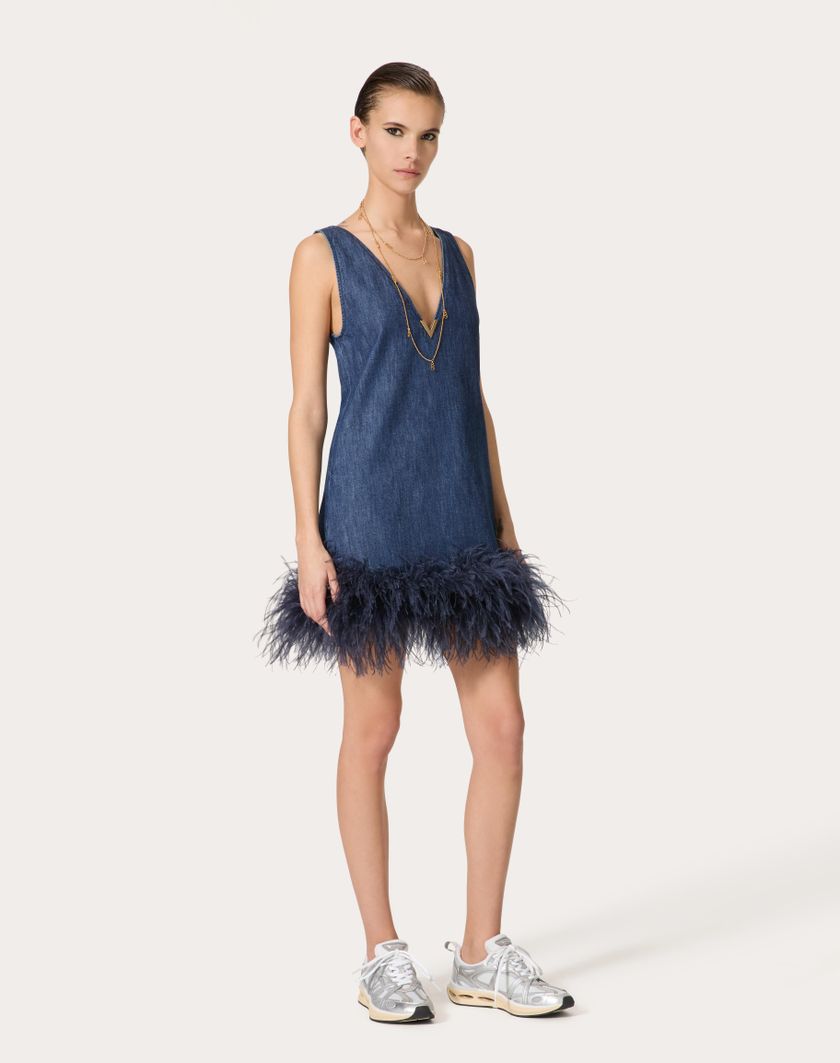 Valentino Handbags Abito Corto In Chambray Denim per Donna in Denim | Valentino IT Prezzo di fabbrica