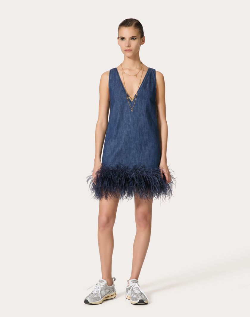 Valentino Handbags Abito Corto In Chambray Denim per Donna in Denim | Valentino IT Prezzo di fabbrica