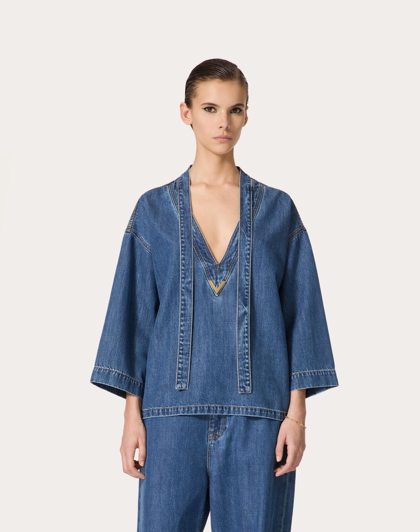 Valentino Handbags Kaftano In Denim Blu Medio per Donna in Denim | Valentino IT Grande vendita