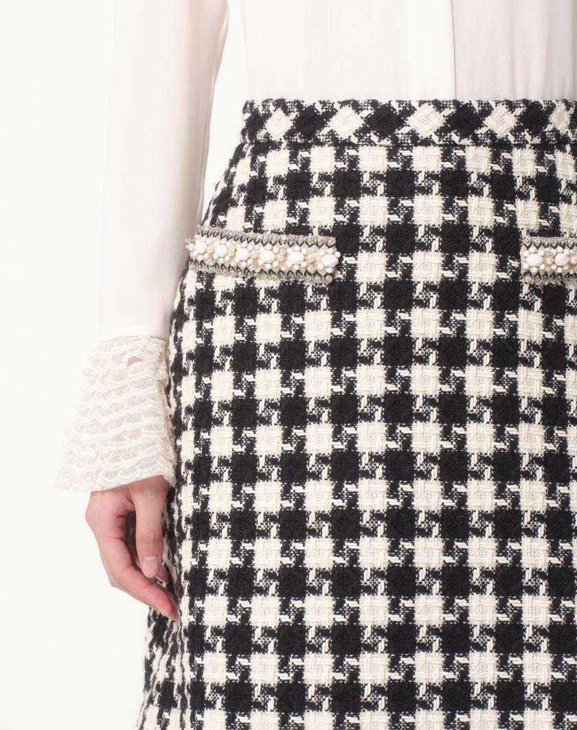 Valentino Handbags Gonna In Damier Light Tweed Ricamata per Donna in Avorio/nero | Valentino IT Vendite stagionali