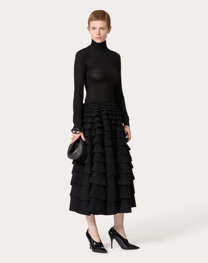 Valentino Handbags Gonna Midi In Maglia per Donna in Nero | Valentino IT Offerta Pasqua