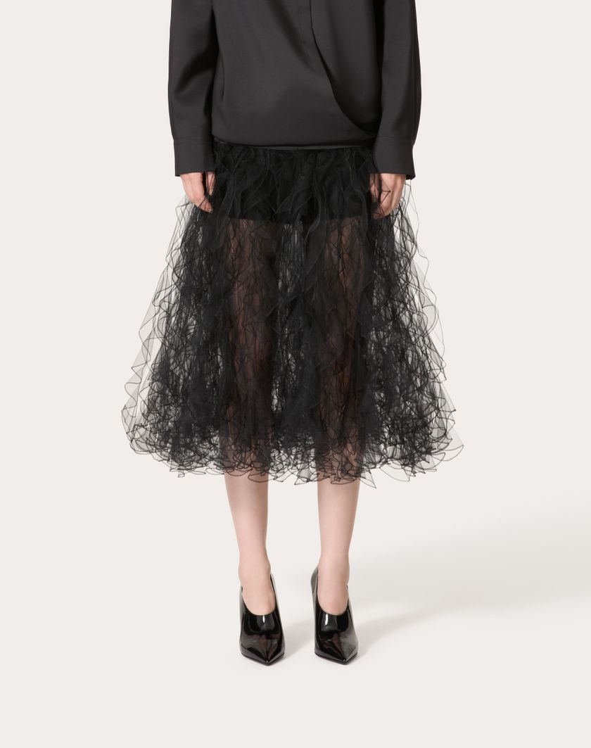 Valentino Handbags Gonna In Tulle Illusione per Donna in Nero | Valentino IT Offerta per la Festa della Mamma