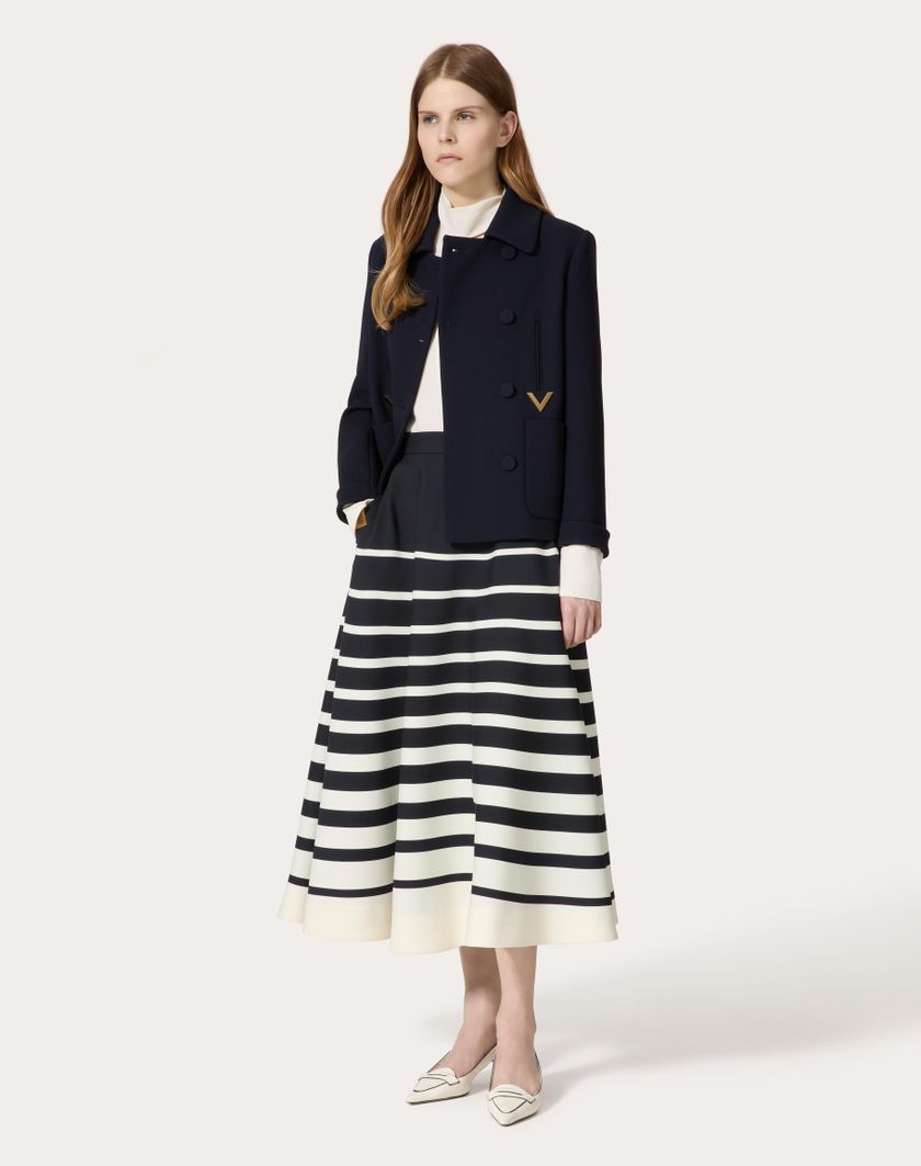 Valentino Handbags Gonna Midi In Crepe Couture Valentino Roomview per Donna in Avorio/navy | Valentino IT Offerta San Valentino