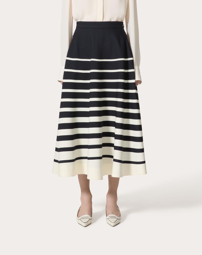 Valentino Handbags Gonna Midi In Crepe Couture Valentino Roomview per Donna in Avorio/navy | Valentino IT Offerta San Valentino