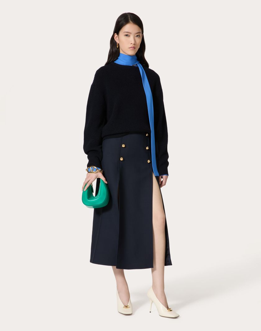 Valentino Handbags Gonna Midi In Crepe Couture per Donna in Navy | Valentino IT Smaltimento dello stoccaggio