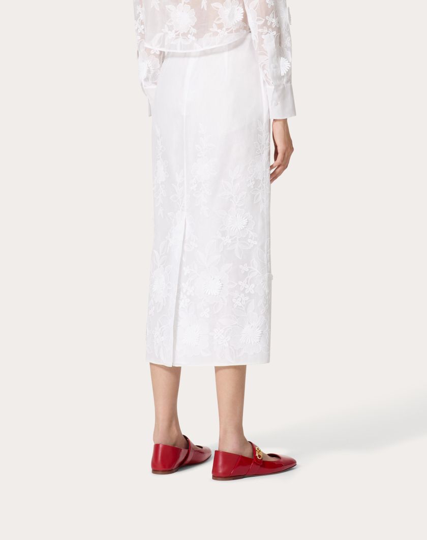 Valentino Handbags Gonna Midi In Camellia Organdis per Donna in Avorio | Valentino IT Vendita calda