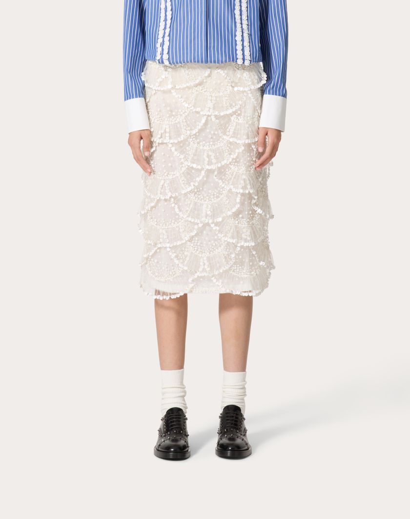 Valentino Handbags Gonna In Tulle Illusione Ricamata per Donna in Avorio | Valentino IT Offerta migliore