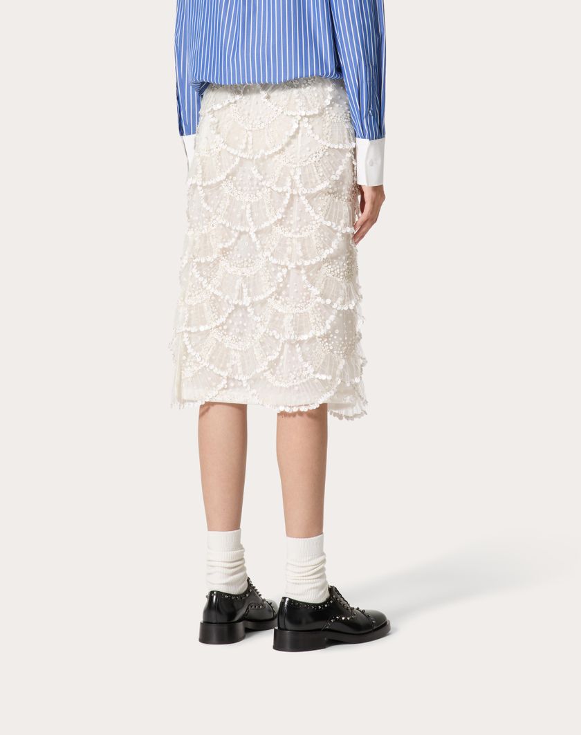 Valentino Handbags Gonna In Tulle Illusione Ricamata per Donna in Avorio | Valentino IT Offerta migliore