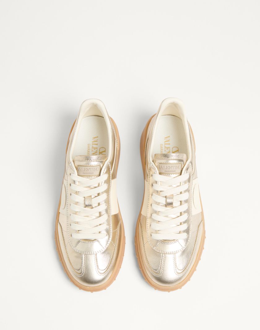Valentino Handbags Sneaker Upvillage In Vitello Laminato Con Banda In Vitello Nappato per Donna in Bianco/platino | Valentino IT Super Saving Price