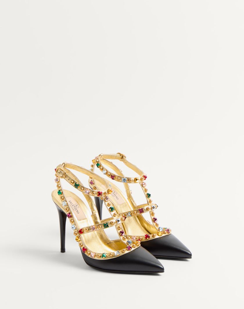Valentino Handbags Décolleté Rockstud In Vitello Con Cabochon E Cristalli 100mm per Donna in Nero/antique Brass | Valentino IT Super sconto