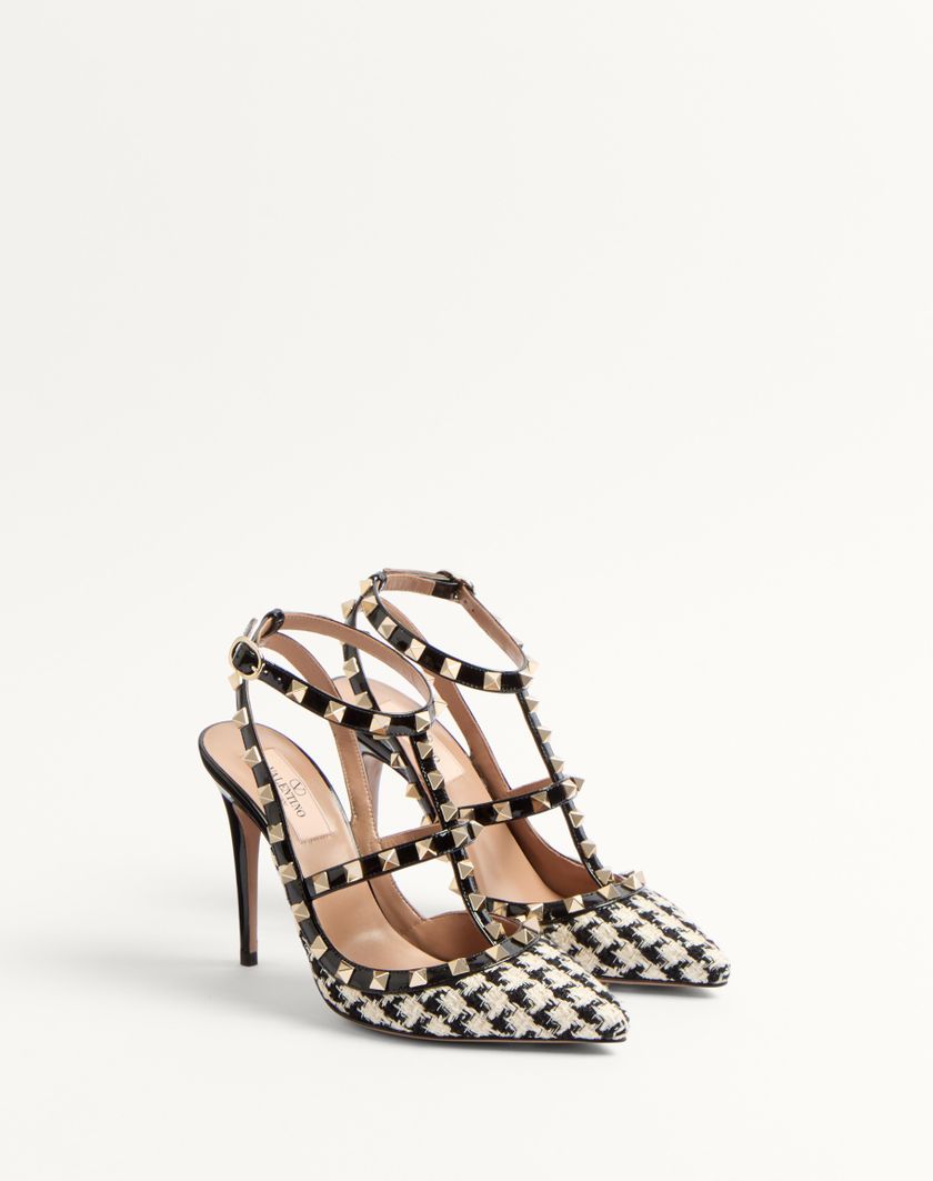 Valentino Handbags Décolleté Rockstud In Tessuto Pied-de-poule 100mm per Donna in Avorio/nero | Valentino IT Enormi sconti