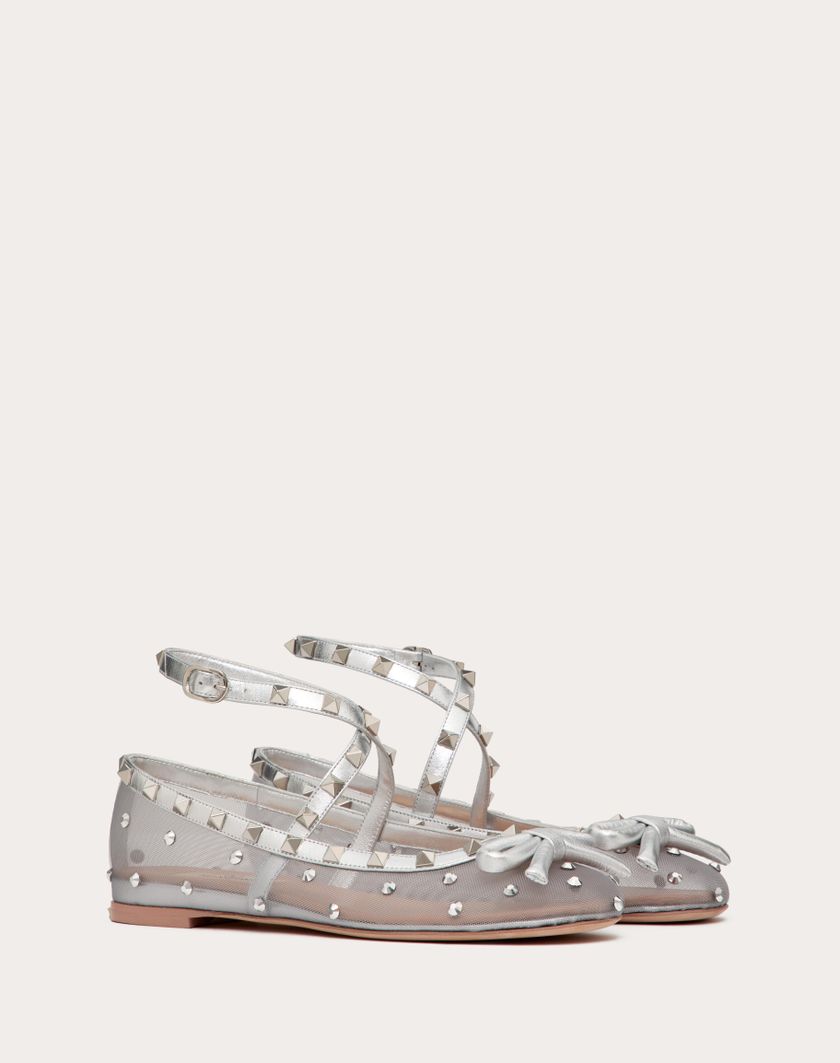 Valentino Handbags Ballerina Rockstud In Rete Con Cristalli per Donna in Pastel Grey/silver | Valentino IT 2025