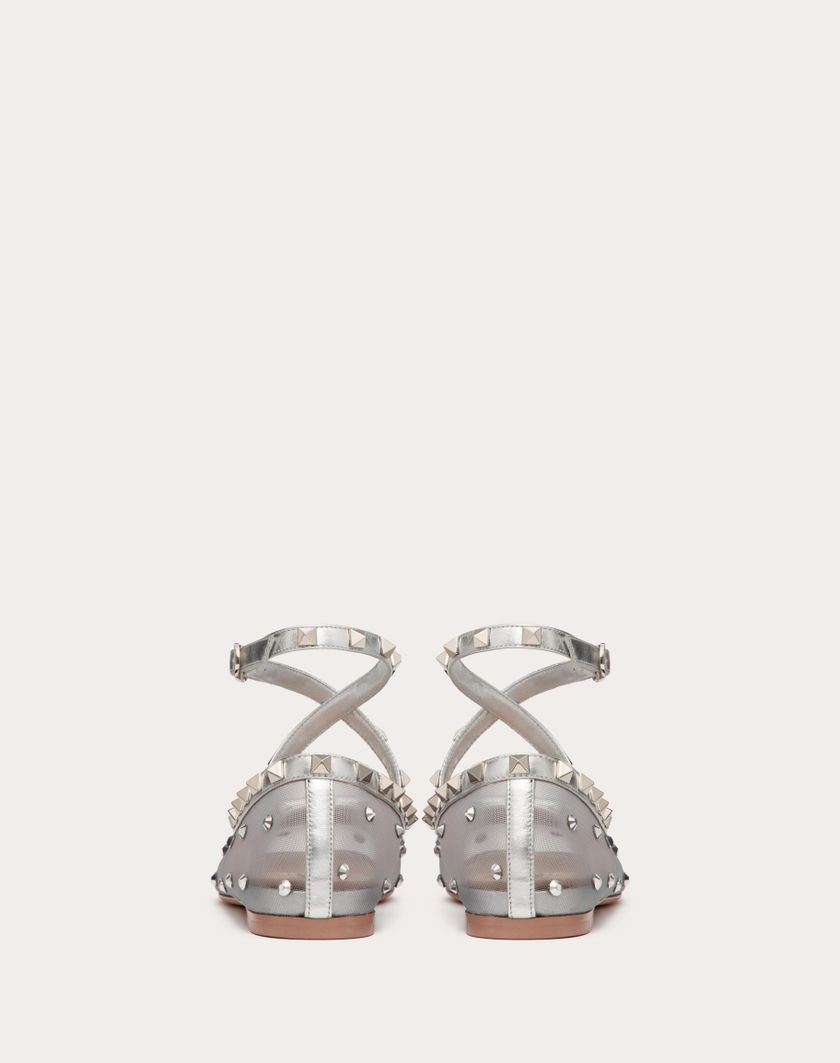 Valentino Handbags Ballerina Rockstud In Rete Con Cristalli per Donna in Pastel Grey/silver | Valentino IT 2025