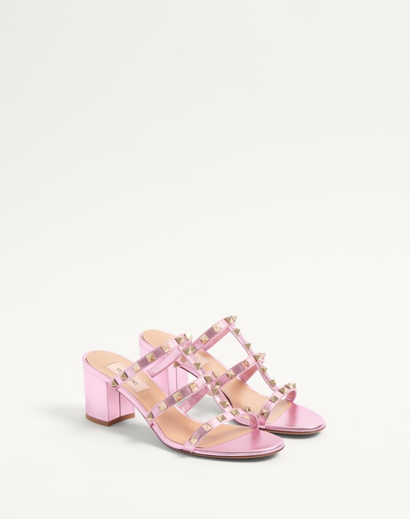 Valentino Handbags Sandalo Slide Rockstud In Nappa Laminata 60mm per Donna in Giacinto | Valentino IT Italia