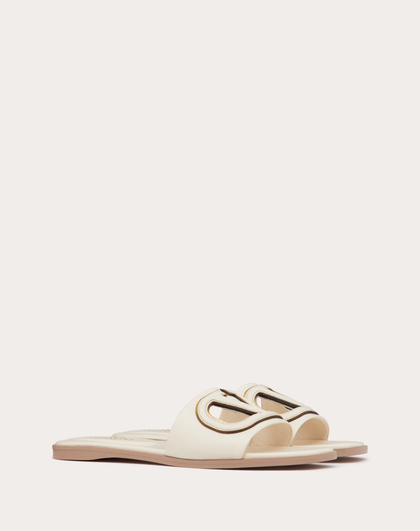Valentino Handbags Sandalo Slide Vlogo Cut-out In Vitello per Donna in Azzurro/antique Brass | Valentino IT Acquista Ora