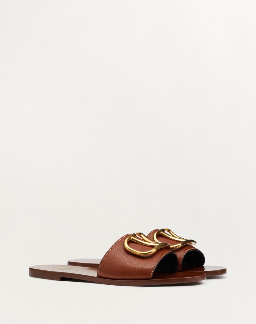 Valentino Handbags Sandalo Slider Vlogo Signature In Vacchetta Granata Con Accessorio per Donna in Cuoio | Valentino IT Fino Al -60%