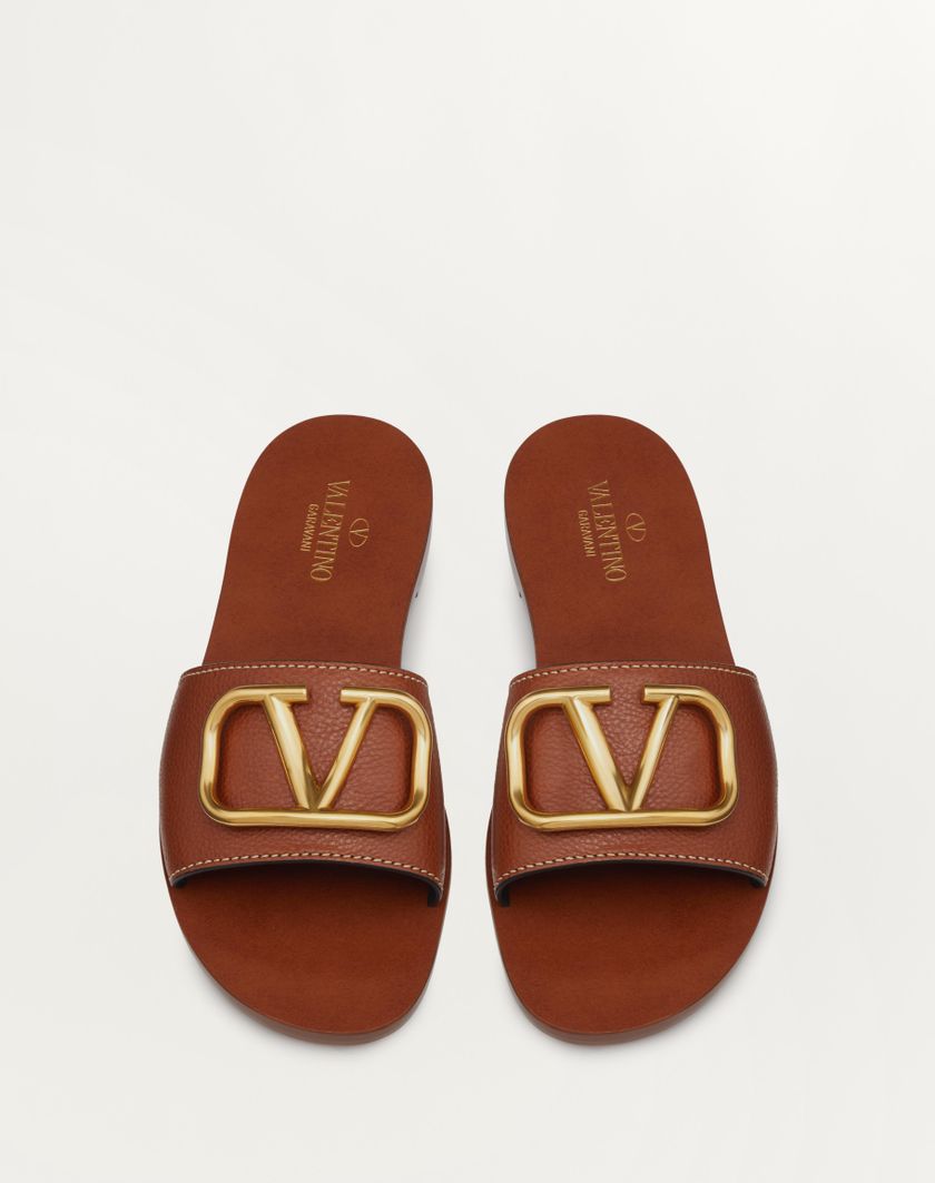 Valentino Handbags Sandalo Slider Vlogo Signature In Vacchetta Granata Con Accessorio per Donna in Cuoio | Valentino IT Fino Al -60%