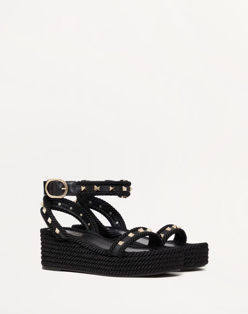 Valentino Handbags Sandalo Flatform Rockstud In Vitello 45mm per Donna in Nero | Valentino IT Affare Del Giorno