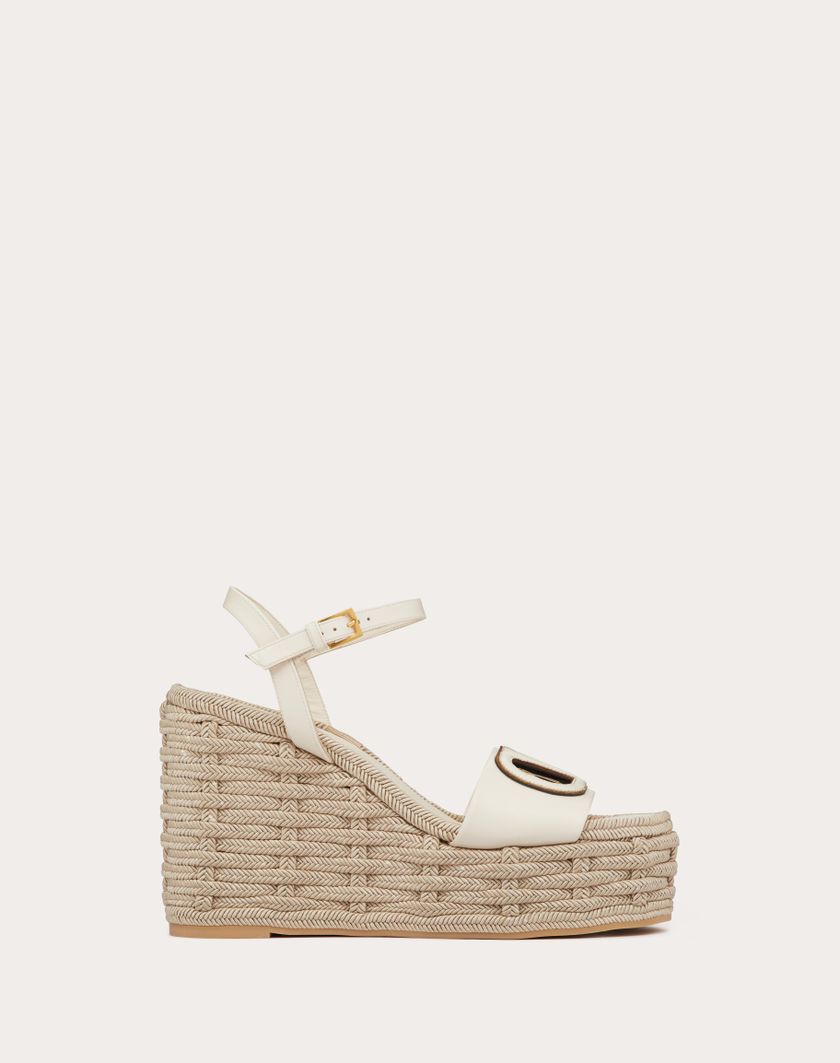 Valentino Handbags Sandalo Zeppa Vlogo Cut-out In Vitello 110mm per Donna in Avorio/antique Brass | Valentino IT Sottocosto