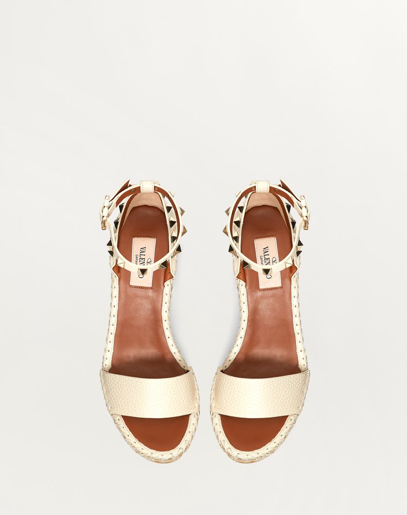 Valentino Handbags Sandalo Zeppa Rockstud Double In Vitello Granato 105mm per Donna in Light Ivory/light Cuir | Valentino IT Novità
