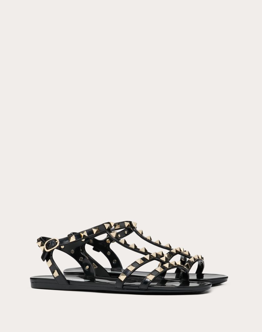 Valentino Handbags Sandalo Basso Rockstud In Gomma per Donna in Poudre | Valentino IT Economico