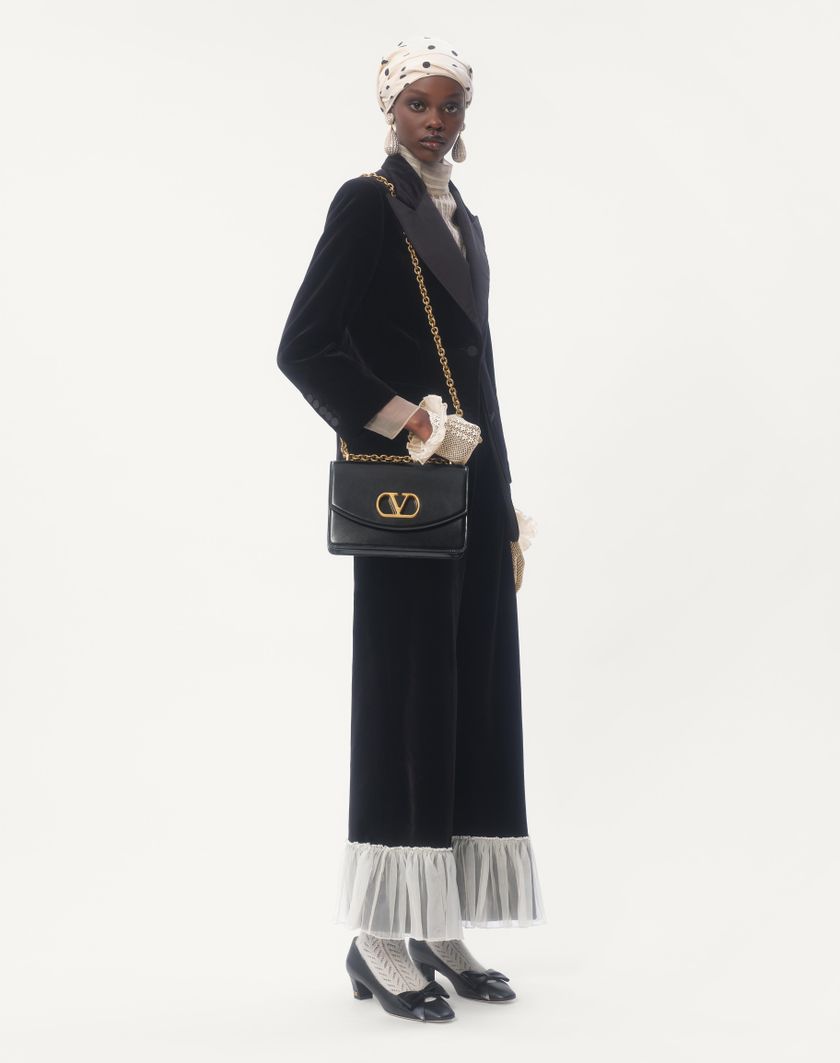 Valentino Handbags Pantaloni In Cotton Velvet per Donna in Nero/avorio | Valentino IT In Vendita