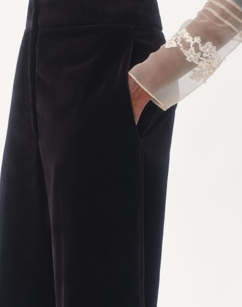 Valentino Handbags Pantaloni In Cotton Velvet per Donna in Nero/avorio | Valentino IT In Vendita