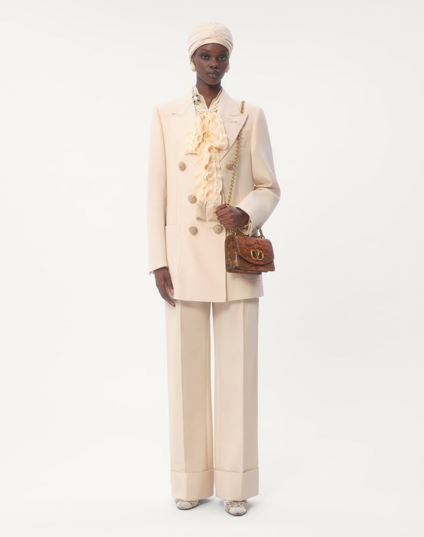Valentino Handbags Pantaloni In Diagonal Dry Wool per Donna in Avorio | Valentino IT Hotsell