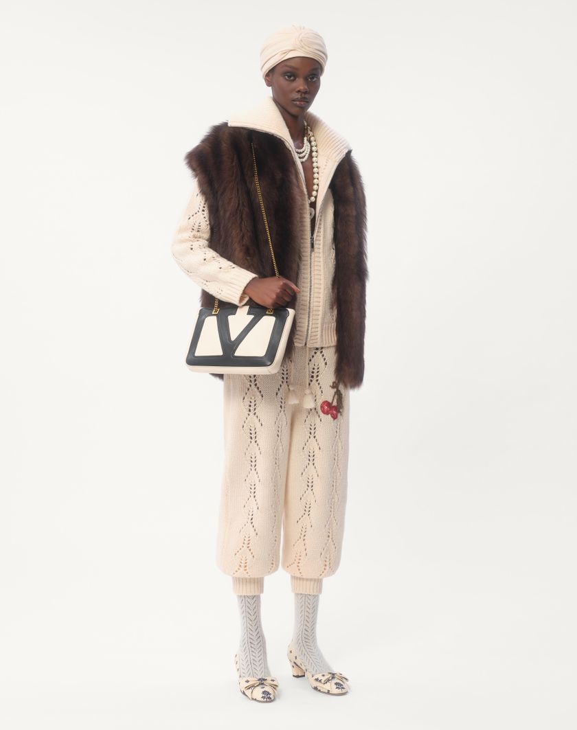 Valentino Handbags Pantaloni Di Maglia In Lana per Donna in Avorio | Valentino IT Vendita Economica