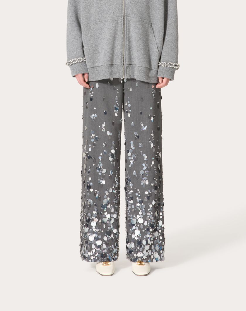 Valentino Handbags Pantaloni In Active Gabardine Ricamati per Donna in Grigio | Valentino IT I Più Venduti