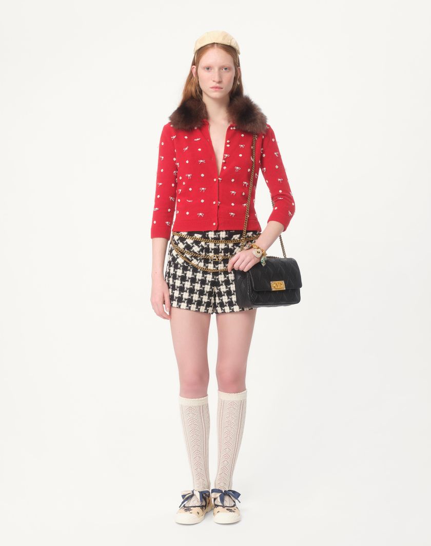 Valentino Handbags Shorts In Damier Light Tweed per Donna in Avorio/nero | Valentino IT Sconto di tempo limitato
