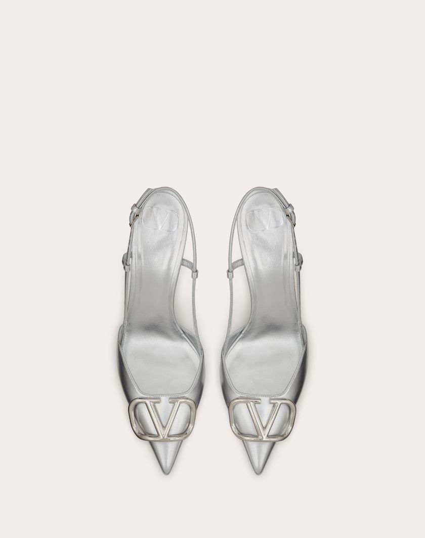 Valentino Handbags Décolleté Slingback Vlogo Signature In Nappa Laminata 80mm per Donna in Silver | Valentino IT Shopping online