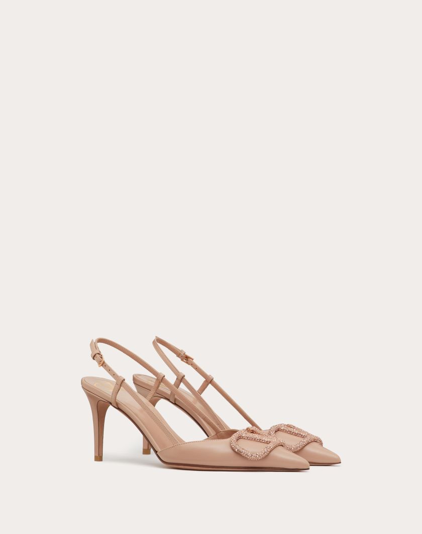 Valentino Handbags Décolleté Slingback Vlogo Signature In Vitello 80mm per Donna in Light Ivory/crystal | Valentino IT Cyber Monday
