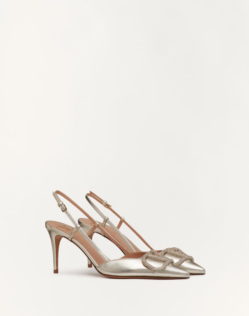 Valentino Handbags Décolleté Slingback Vlogo Glow In Nappa Laminata 80mm per Donna in Platinum | Valentino IT Offerta natalizia