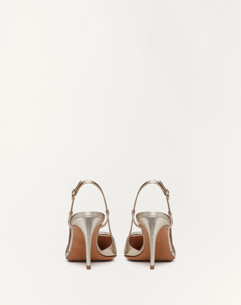 Valentino Handbags Décolleté Slingback Vlogo Glow In Nappa Laminata 80mm per Donna in Platinum | Valentino IT Offerta natalizia