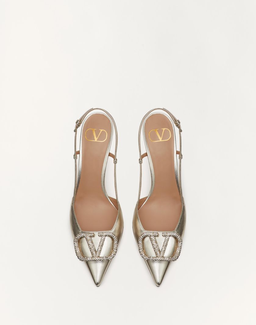 Valentino Handbags Décolleté Slingback Vlogo Glow In Nappa Laminata 80mm per Donna in Platinum | Valentino IT Offerta natalizia