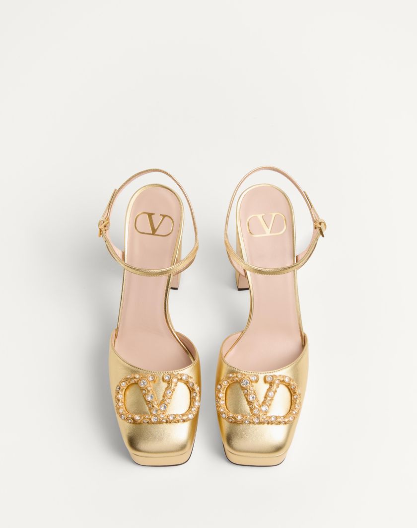 Valentino Handbags Décolleté Con Plateau Vlogo Signature In Nappa Laminata 115mm per Donna in Antique Brass/crystal | Valentino IT Offerta migliore