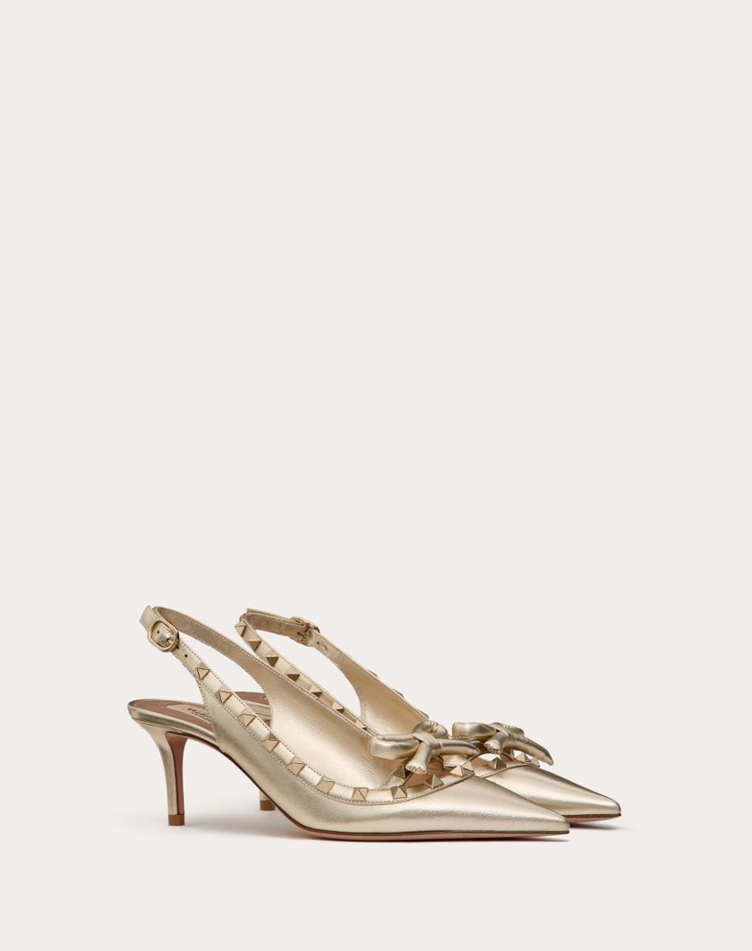 Valentino Handbags Décolleté Slingback Rockstud Bow In Nappa Laminata E Borchie In Tono 60mm per Donna in Platino | Valentino IT Latest fashion