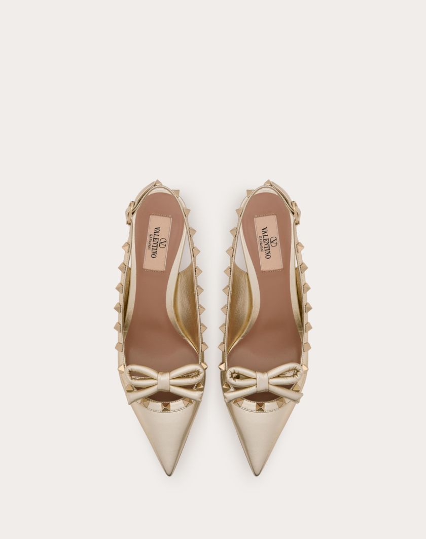 Valentino Handbags Décolleté Slingback Rockstud Bow In Nappa Laminata E Borchie In Tono 60mm per Donna in Platino | Valentino IT Latest fashion