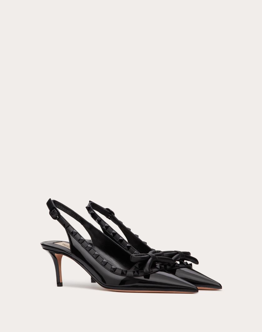Valentino Handbags Décolleté Slingback Rockstud Bow In Vernice E Borchie In Tono 60mm per Donna in Nero | Valentino IT Online Outlet