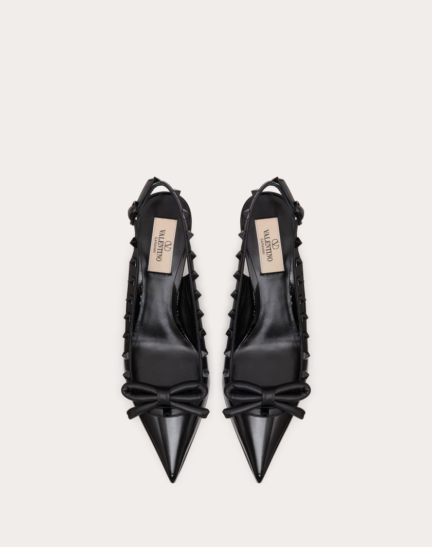 Valentino Handbags Décolleté Slingback Rockstud Bow In Vernice E Borchie In Tono 60mm per Donna in Nero | Valentino IT Online Outlet