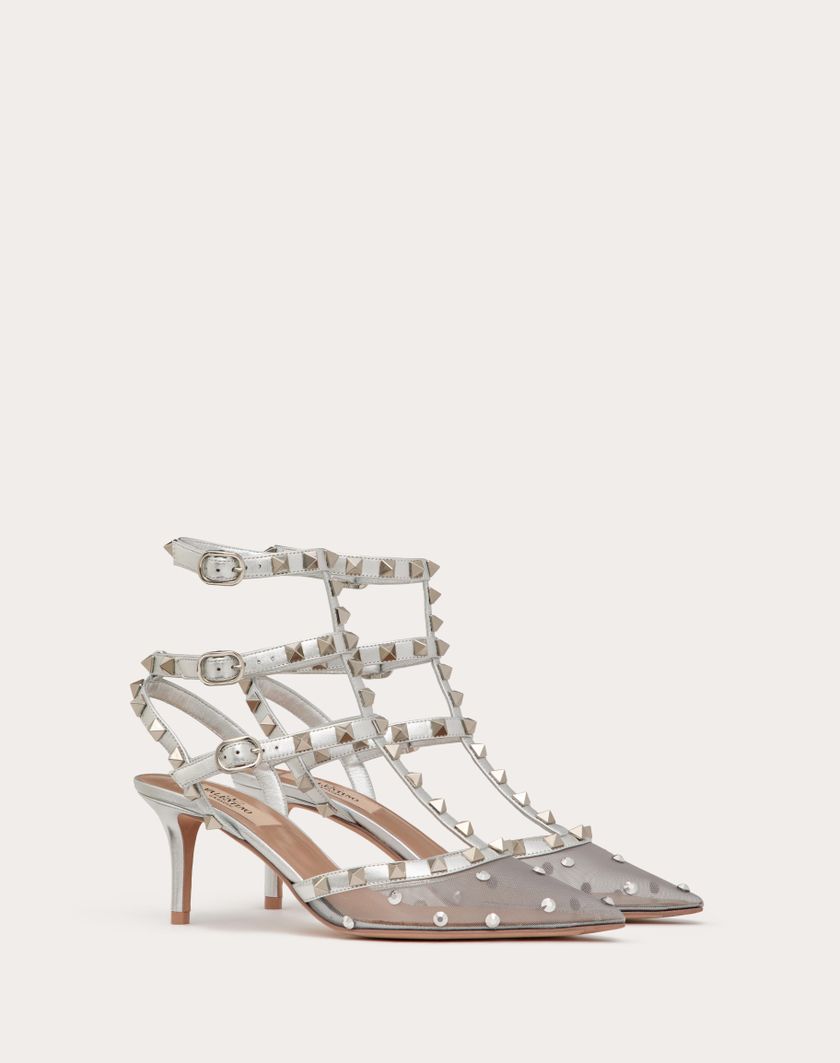 Valentino Handbags Décolleté Rockstud In Rete Con Cristalli E Cinturini 65mm per Donna in Pastel Grey/silver | Valentino IT Offerte esclusive