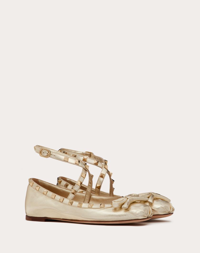 Valentino Handbags Ballerina Rockstud In Nappa Laminata per Donna in Platino | Valentino IT Rilascio limitato
