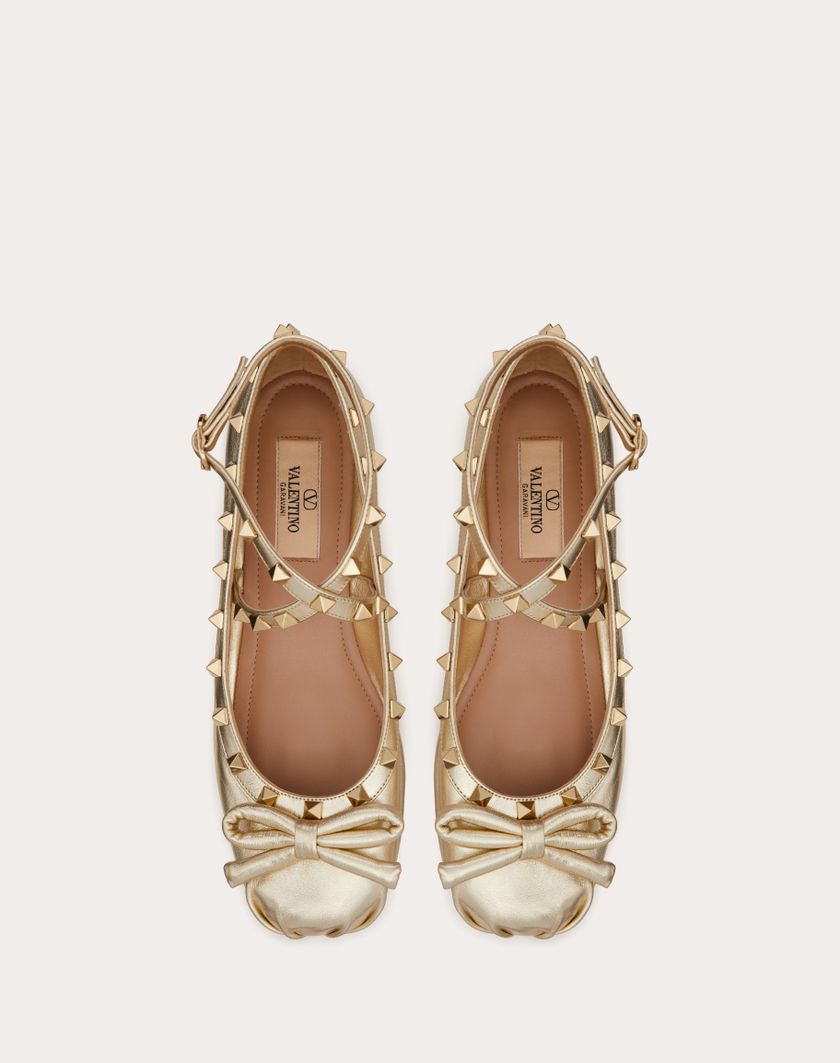 Valentino Handbags Ballerina Rockstud In Nappa Laminata per Donna in Platino | Valentino IT Rilascio limitato