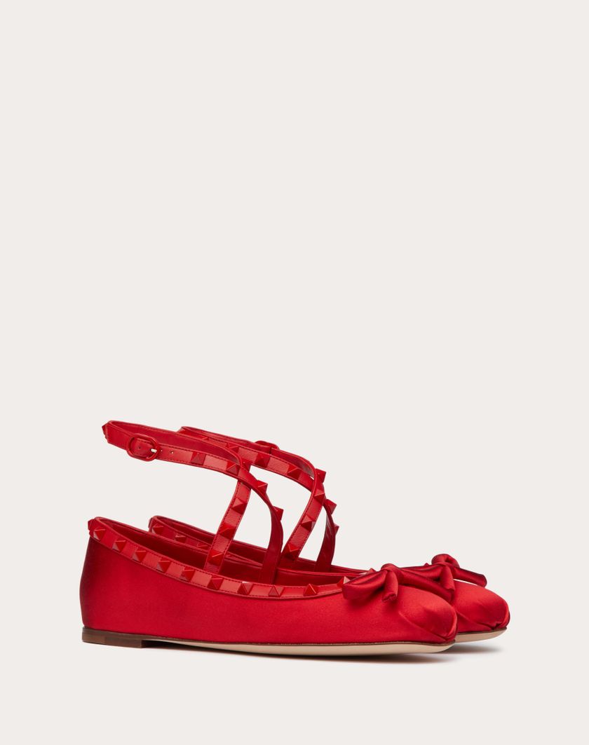 Valentino Handbags Ballerina Rockstud In Raso E Borchie In Tono per Donna in Rouge Pur | Valentino IT Latest stili