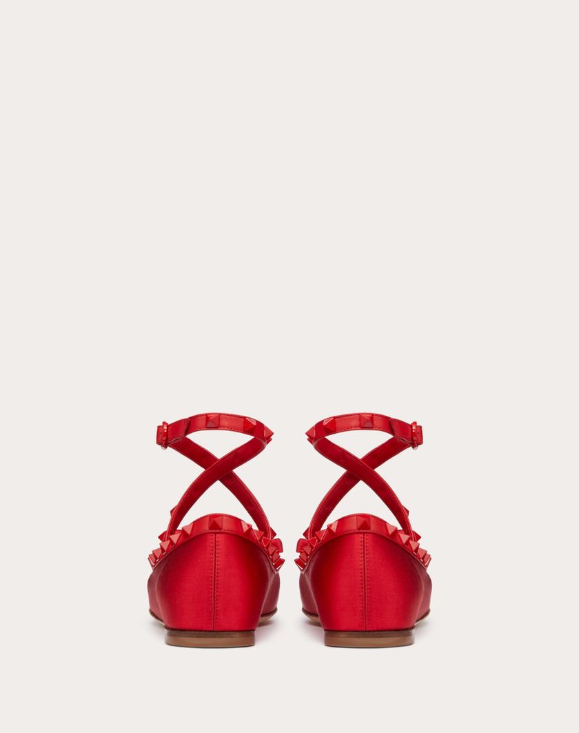 Valentino Handbags Ballerina Rockstud In Raso E Borchie In Tono per Donna in Rouge Pur | Valentino IT Latest stili