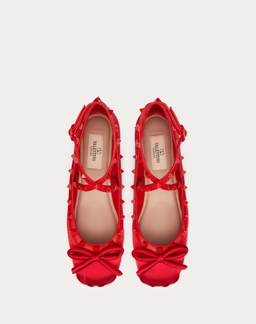 Valentino Handbags Ballerina Rockstud In Raso E Borchie In Tono per Donna in Rouge Pur | Valentino IT Latest stili