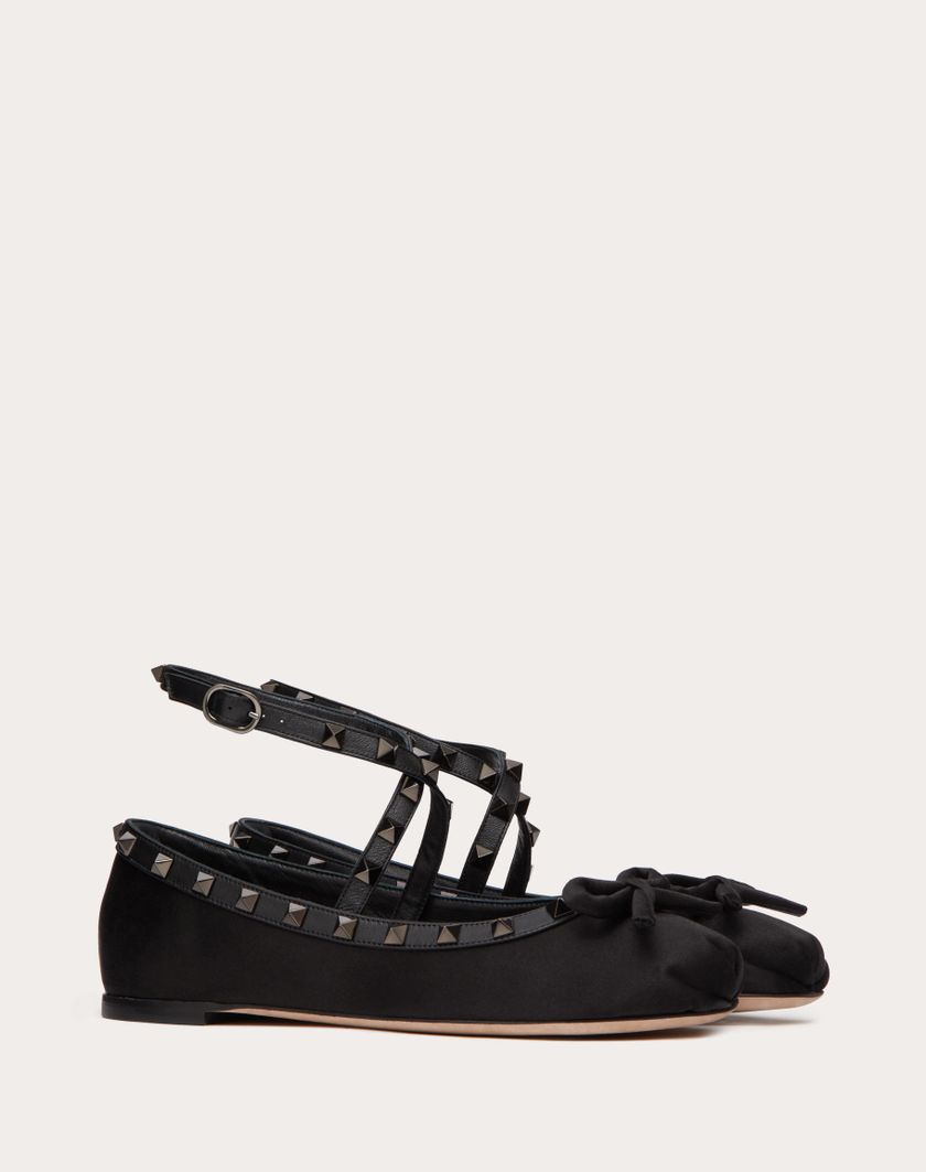 Valentino Handbags Ballerina Rockstud In Raso E Borchie In Tono per Donna in Nero | Valentino IT Promozione temporanea